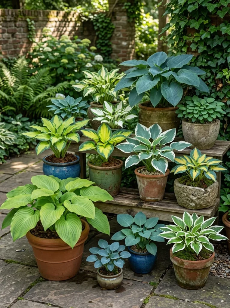 Hosta varieties growing in conta…